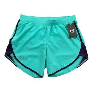 Under Armour Shorts Women Small Turquoise Fly By Elite 5" Attached Brief 1369757